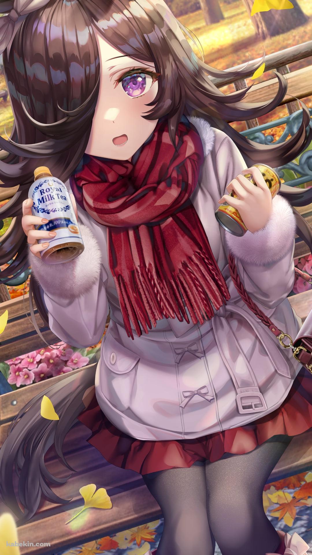 ミルクティーとつぶつぶコーンを持つライスシャワー / ウマ娘プリティーダービー / イラスト / ファンアートのAndroidの壁紙(1080px x 1920px) スマホ用