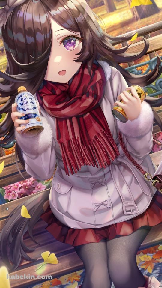 ミルクティーとつぶつぶコーンを持つライスシャワー / ウマ娘プリティーダービー / イラスト / ファンアートのAndroidの壁紙(540px x 960px) スマホ用
