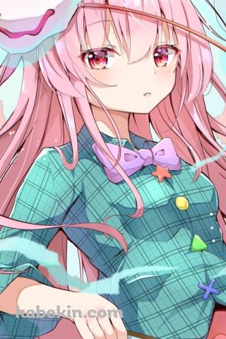 扇子を持ち狐のお面をつけた可愛い秦こころ（はたの こころ） / 東方のAndroidの壁紙(320px x 480px) スマホ用