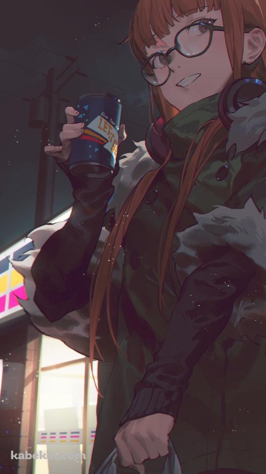 コンビニ前でジュースを飲む佐倉双葉 / ペルソナ5 / イラスト / ファンアートのAndroidの壁紙(540px x 960px) スマホ用
