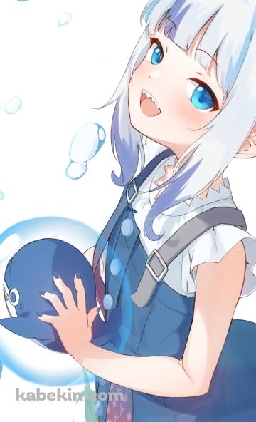ブループを持ち笑顔の可愛いがうる・ぐら / 舞い散る水滴 / ホロライブ / バーチャルYouTuber / Vtuber / イラスト / ファンアートのAndroidの壁紙(360px x 592px) スマホ用