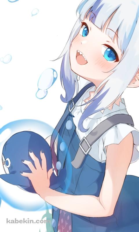 ブループを持ち笑顔の可愛いがうる・ぐら / 舞い散る水滴 / ホロライブ / バーチャルYouTuber / Vtuber / イラスト / ファンアートのAndroidの壁紙(480px x 800px) スマホ用