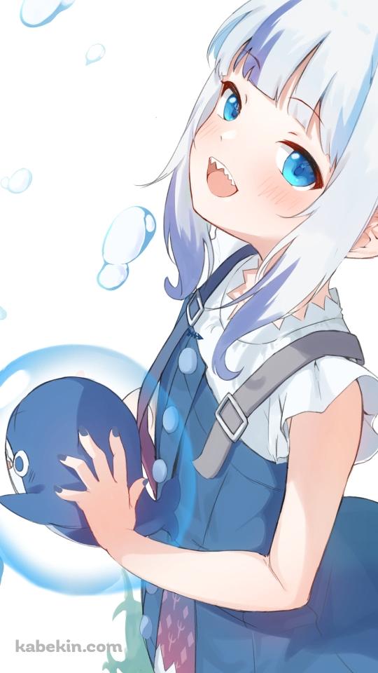 ブループを持ち笑顔の可愛いがうる・ぐら / 舞い散る水滴 / ホロライブ / バーチャルYouTuber / Vtuber / イラスト / ファンアートのAndroidの壁紙(540px x 960px) スマホ用