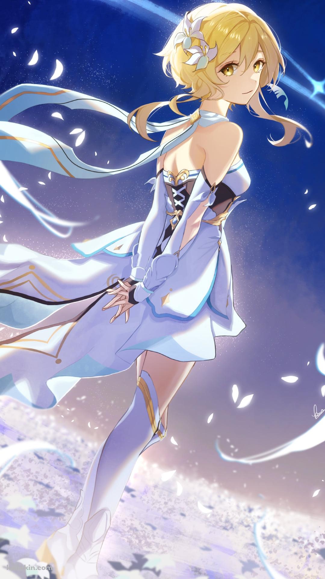 白い花畑と後ろ手を組む蛍 / 原神のAndroidの壁紙(1080px x 1920px) スマホ用
