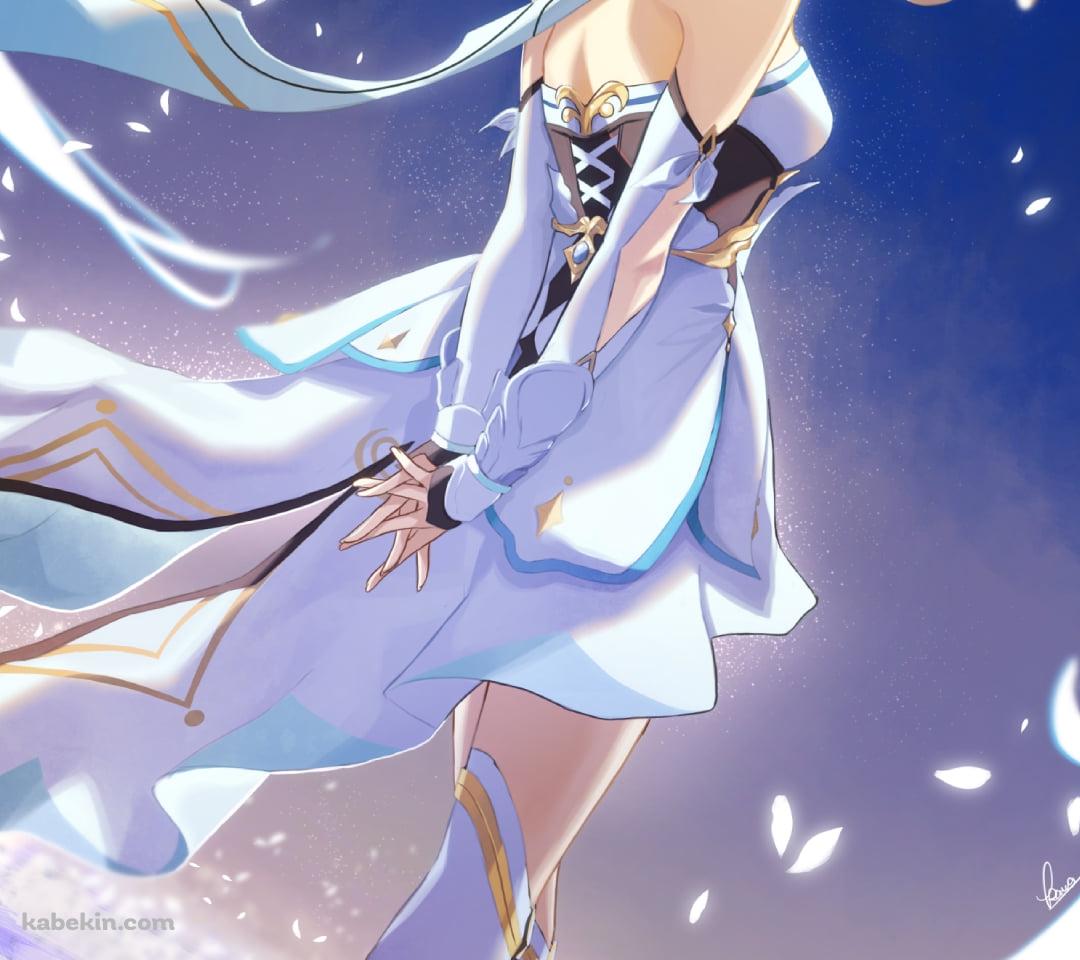 白い花畑と後ろ手を組む蛍 / 原神のAndroidの壁紙(1080px x 960px) スマホ用