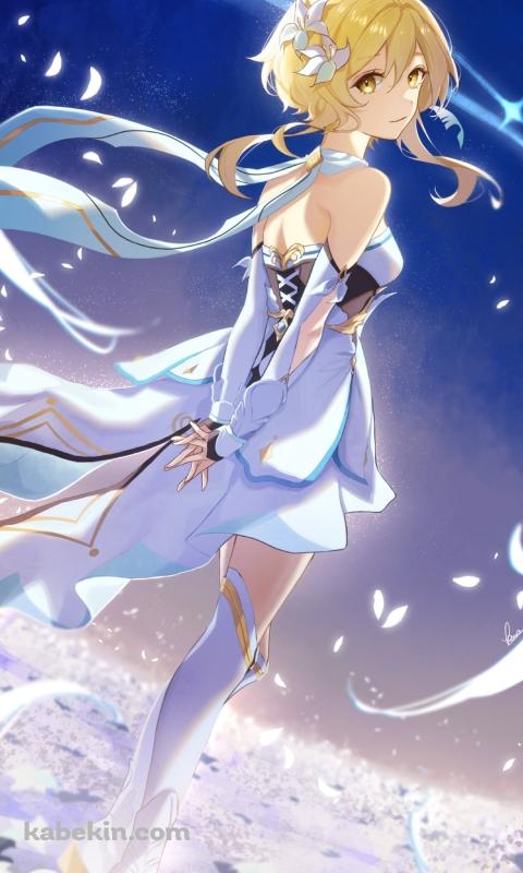 白い花畑と後ろ手を組む蛍 / 原神のAndroidの壁紙(480px x 800px) スマホ用