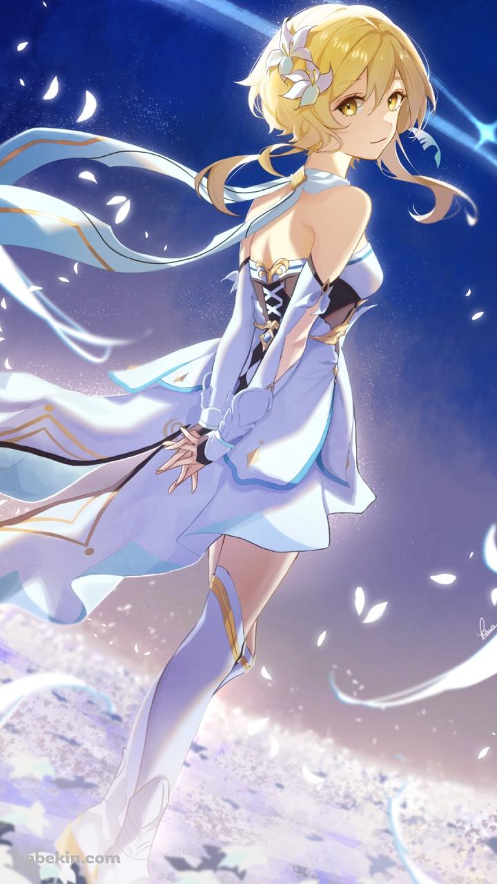 白い花畑と後ろ手を組む蛍 / 原神のAndroidの壁紙(720px x 1280px) スマホ用