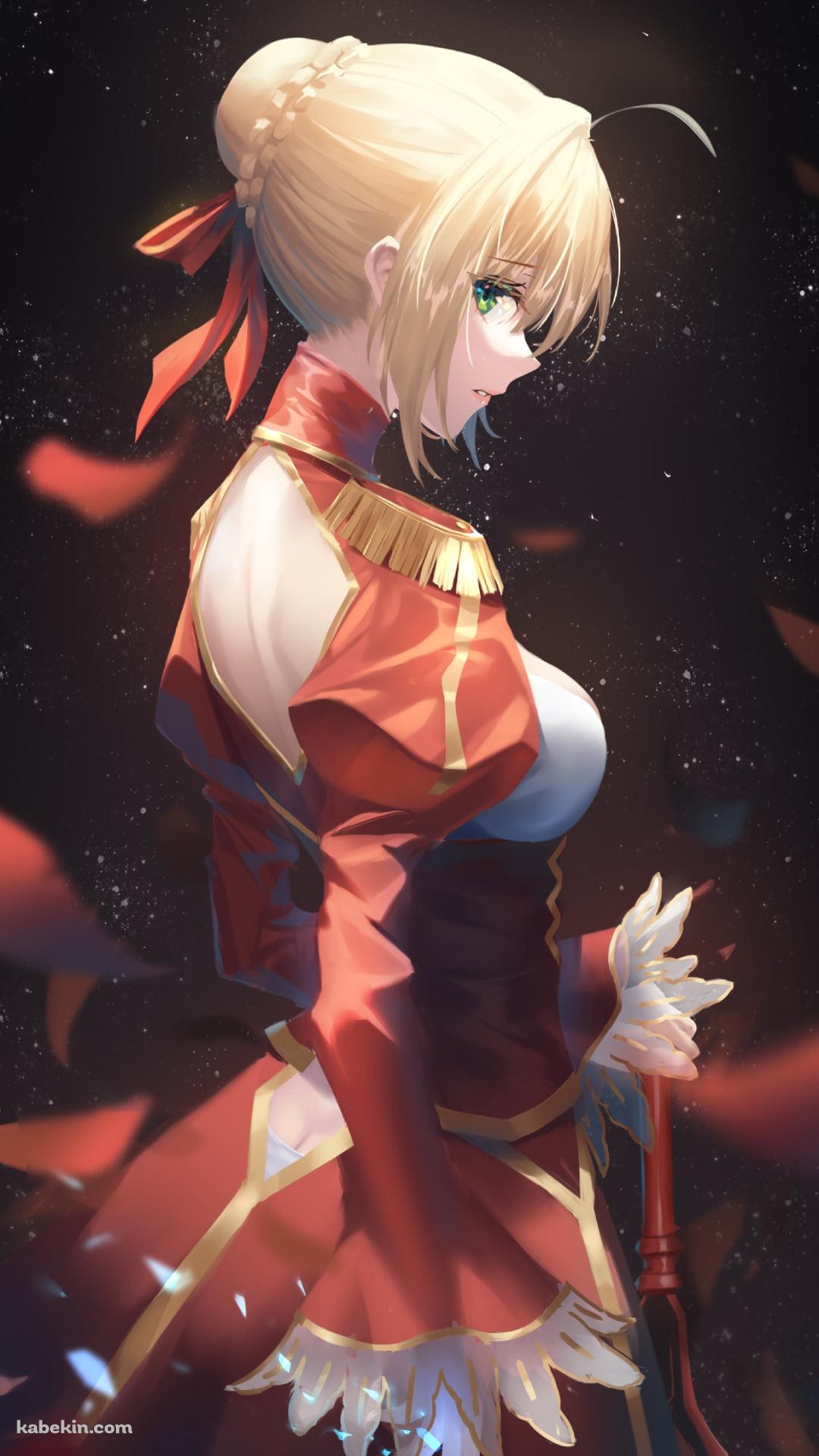 赤い花びらと綺麗なネロ・クラウディウス / fate/extra / イラスト / ファンアートのAndroidの壁紙(1080px x 1920px) スマホ用