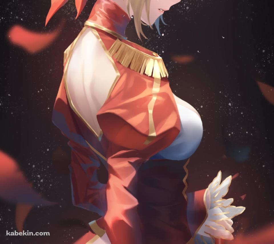 赤い花びらと綺麗なネロ・クラウディウス / fate/extra / イラスト / ファンアートのAndroidの壁紙(960px x 854px) スマホ用