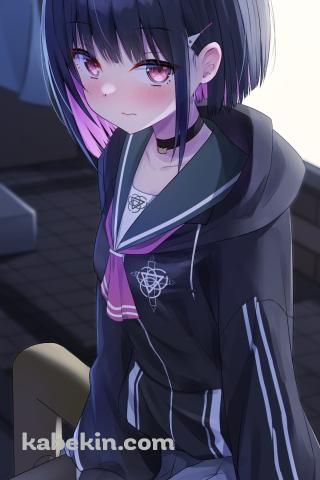 スマホを持って恥ずかしそうな杏山カズサ / ブルアカ / ブルーアーカイブのAndroidの壁紙(320px x 480px) スマホ用