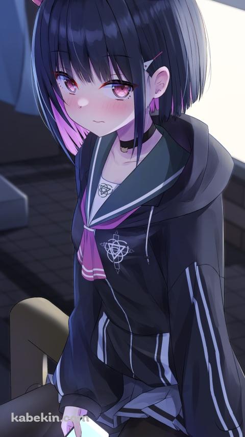 スマホを持って恥ずかしそうな杏山カズサ / ブルアカ / ブルーアーカイブのAndroidの壁紙(480px x 854px) スマホ用