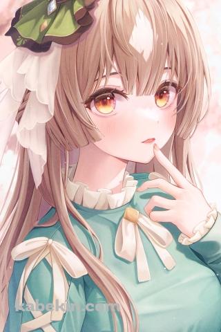 淡い緑色の洋服を着て口元に指をあてるサトノダイヤモンド / ウマ娘プリティーダービー / イラスト / ファンアートのAndroidの壁紙(320px x 480px) スマホ用