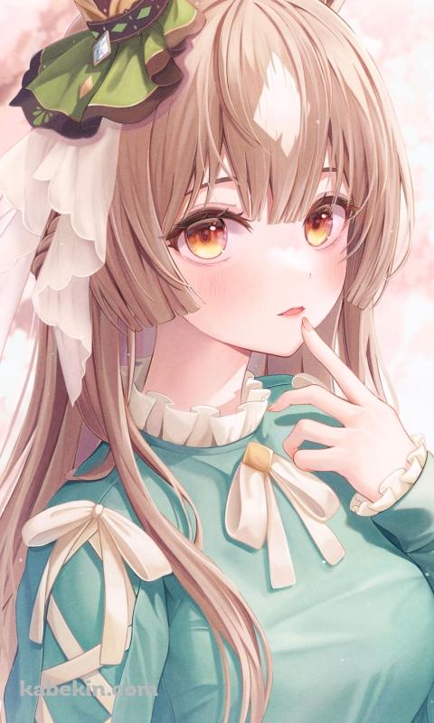 淡い緑色の洋服を着て口元に指をあてるサトノダイヤモンド / ウマ娘プリティーダービー / イラスト / ファンアートのAndroidの壁紙(480px x 800px) スマホ用