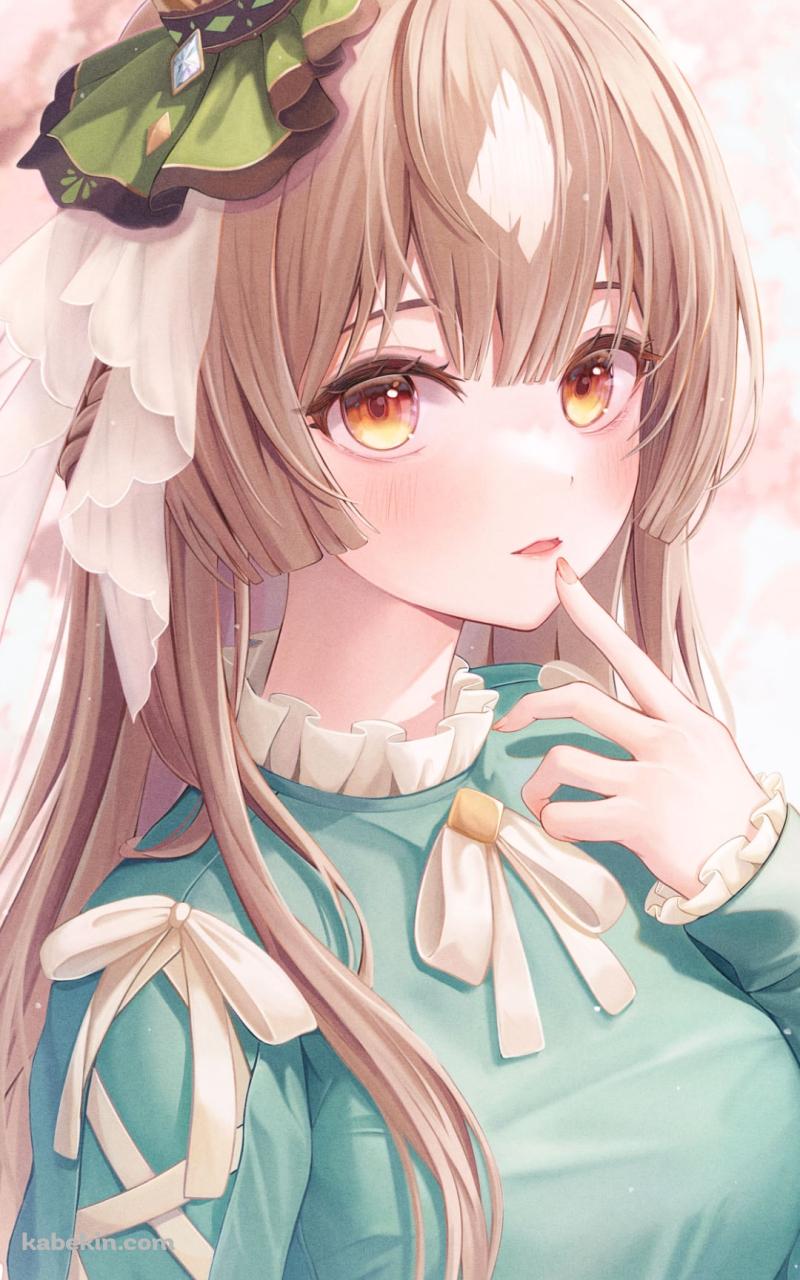 淡い緑色の洋服を着て口元に指をあてるサトノダイヤモンド / ウマ娘プリティーダービー / イラスト / ファンアートのAndroidの壁紙(800px x 1280px) スマホ用