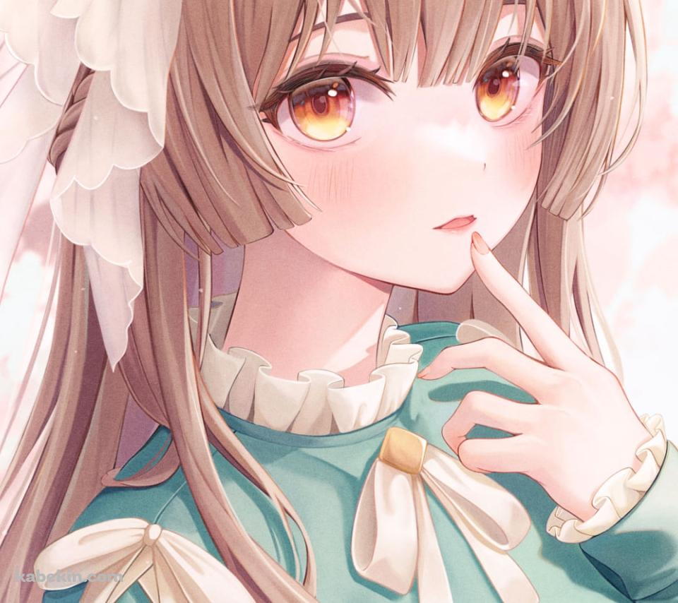 淡い緑色の洋服を着て口元に指をあてるサトノダイヤモンド / ウマ娘プリティーダービー / イラスト / ファンアートのAndroidの壁紙(960px x 854px) スマホ用
