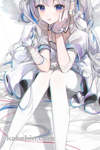 しゃがんで頬杖をつく可愛い天音かなた / ホロライブ / バーチャルYouTuber / Vtuber / イラスト / ファンアートのAndroidの壁紙(320px x 480px) スマホ用