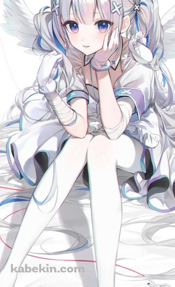 しゃがんで頬杖をつく可愛い天音かなた / ホロライブ / バーチャルYouTuber / Vtuber / イラスト / ファンアートのAndroidの壁紙(360px x 592px) スマホ用