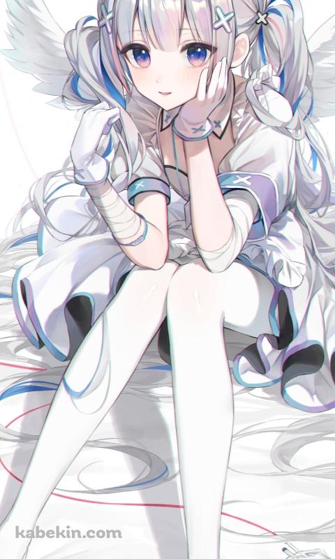 しゃがんで頬杖をつく可愛い天音かなた / ホロライブ / バーチャルYouTuber / Vtuber / イラスト / ファンアートのAndroidの壁紙(480px x 800px) スマホ用