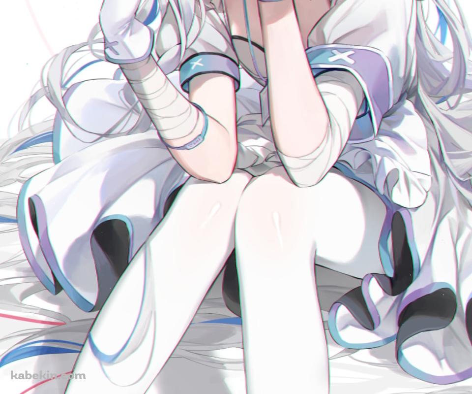 しゃがんで頬杖をつく可愛い天音かなた / ホロライブ / バーチャルYouTuber / Vtuber / イラスト / ファンアートのAndroidの壁紙(960px x 800px) スマホ用