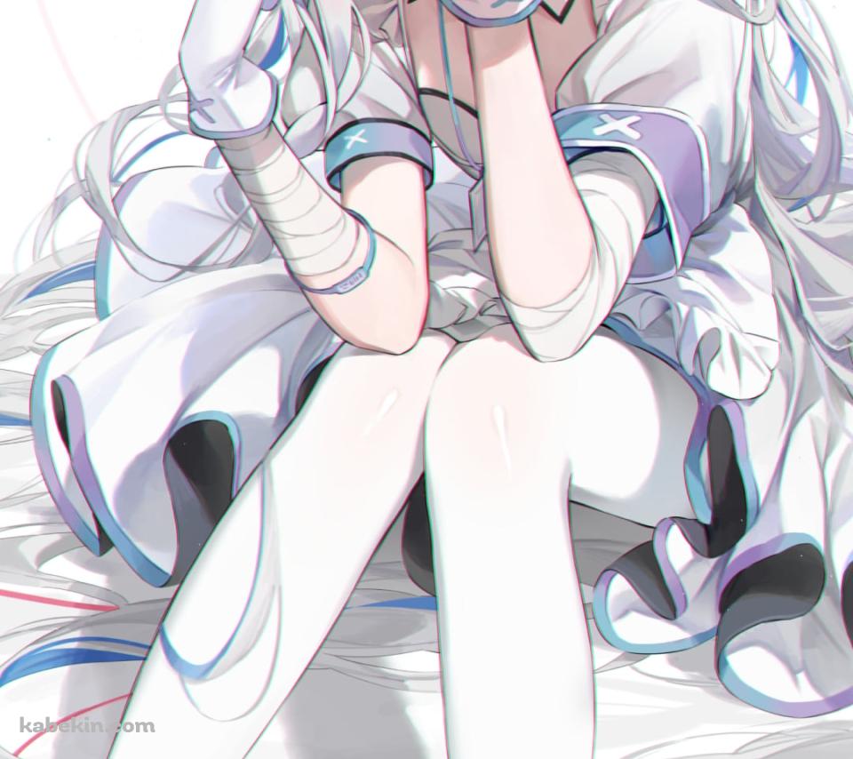 しゃがんで頬杖をつく可愛い天音かなた / ホロライブ / バーチャルYouTuber / Vtuber / イラスト / ファンアートのAndroidの壁紙(960px x 854px) スマホ用