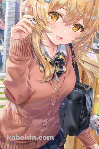 学校から帰宅する蛍 / 白い花の髪飾り / 制服 / 女子高生 / 挨拶するアンバー / 原神のAndroidの壁紙(320px x 480px) スマホ用