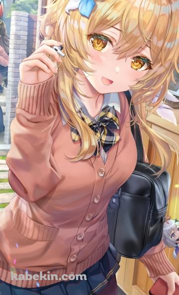 学校から帰宅する蛍 / 白い花の髪飾り / 制服 / 女子高生 / 挨拶するアンバー / 原神のAndroidの壁紙(360px x 592px) スマホ用