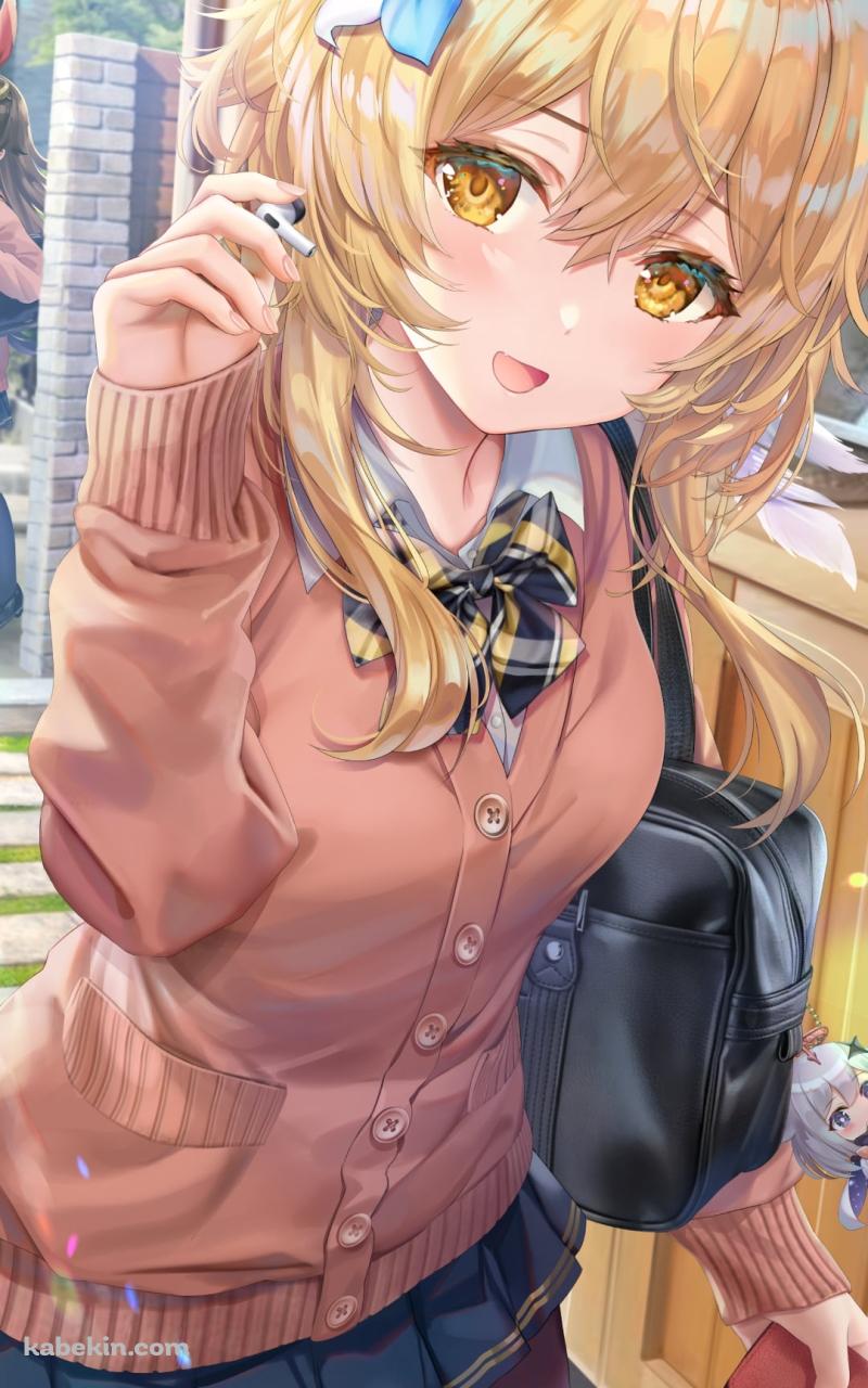 学校から帰宅する蛍 / 白い花の髪飾り / 制服 / 女子高生 / 挨拶するアンバー / 原神のAndroidの壁紙(800px x 1280px) スマホ用
