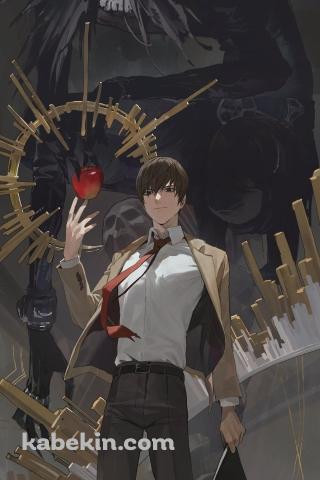 夜神月とリューク / 赤いリンゴ / デスノートのAndroidの壁紙(320px x 480px) スマホ用