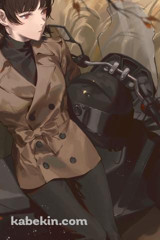 黒いバイクに乗る新島真（にいじま まこと） / ペルソナ5 / イラスト / ファンアートのAndroidの壁紙(320px x 480px) スマホ用