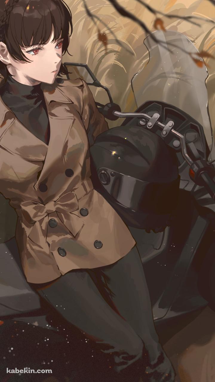 黒いバイクに乗る新島真（にいじま まこと） / ペルソナ5 / イラスト / ファンアートのAndroidの壁紙(720px x 1280px) スマホ用
