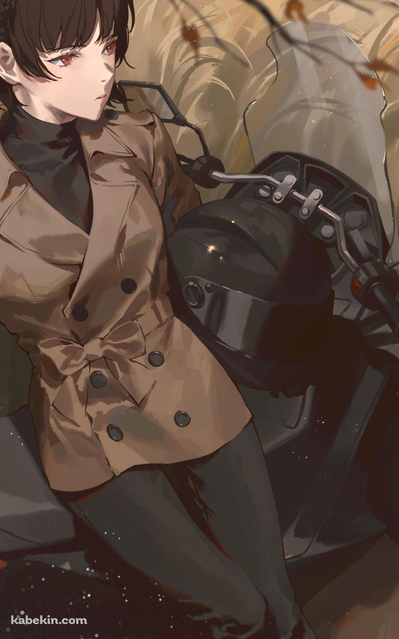 黒いバイクに乗る新島真（にいじま まこと） / ペルソナ5 / イラスト / ファンアートのAndroidの壁紙(800px x 1280px) スマホ用