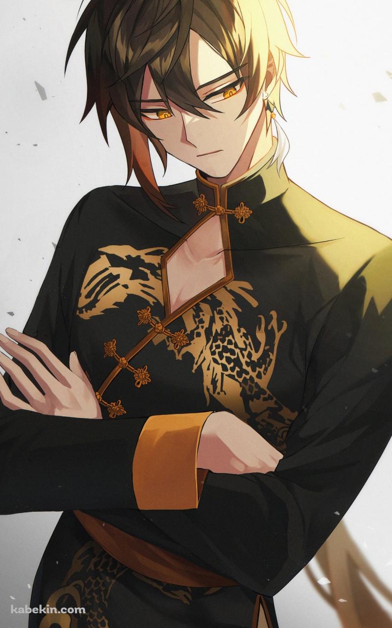 光の中 腕組みをするかっこいい鍾離 / イケメン / 原神のAndroidの壁紙(800px x 1280px) スマホ用