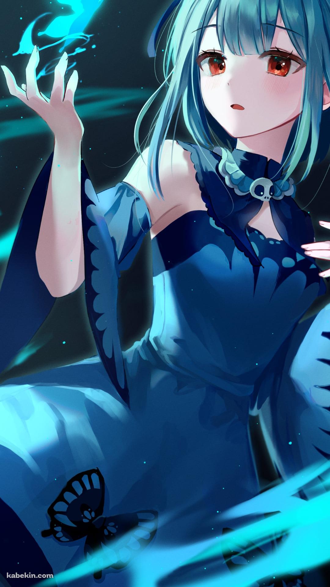 緑の光る蝶と綺麗な潤羽るしあ / お団子ヘアー / ホロライブ / バーチャルYouTuber / Vtuber / イラスト / ファンアートのAndroidの壁紙(1080px x 1920px) スマホ用