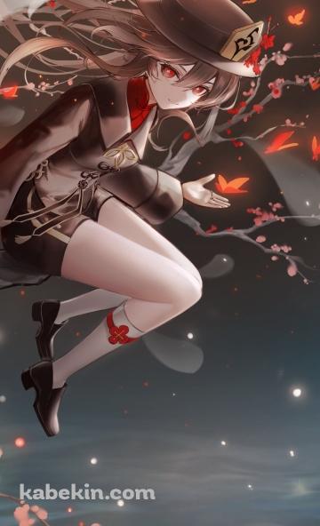 細い木に腰掛ける胡桃 / 笑顔のお化け / 原神のAndroidの壁紙(360px x 592px) スマホ用