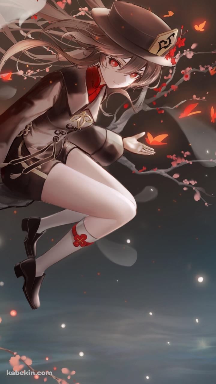 細い木に腰掛ける胡桃 / 笑顔のお化け / 原神のAndroidの壁紙(720px x 1280px) スマホ用
