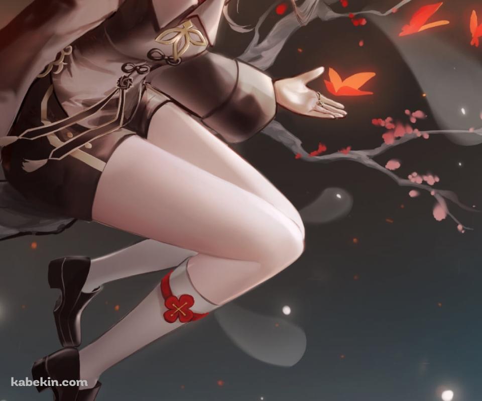 細い木に腰掛ける胡桃 / 笑顔のお化け / 原神のAndroidの壁紙(960px x 800px) スマホ用