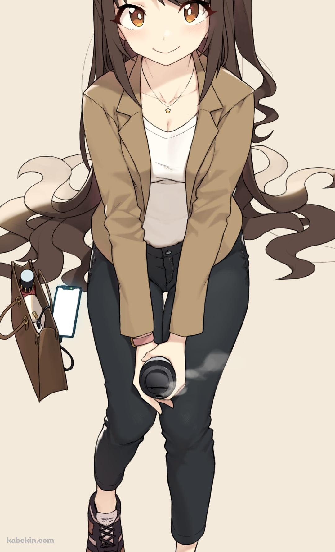 ホットコーヒーを持ち笑顔の島村卯月 / アイドルマスターシンデレラガールズのAndroidの壁紙(1080px x 1776px) スマホ用