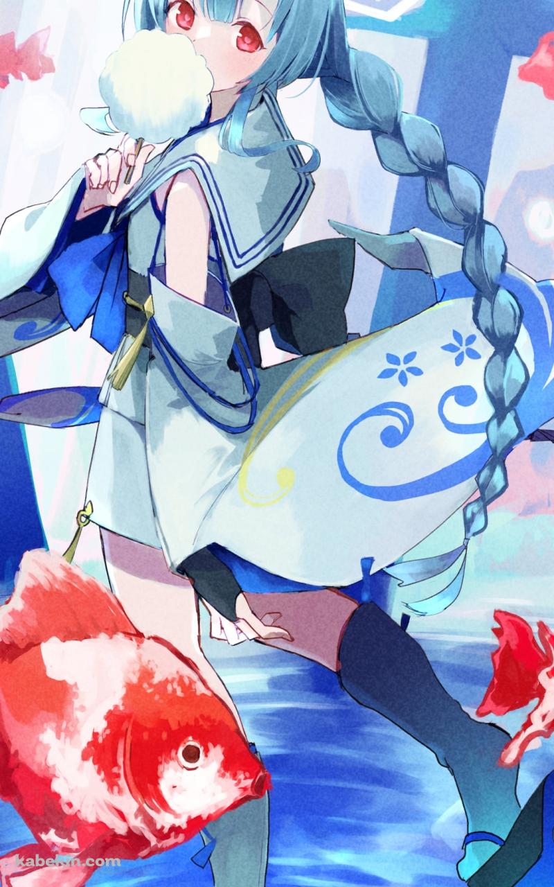 綿あめを食べて歩く和楽チセ（わらくちせ） / 金魚 / ブルアカ / ブルーアーカイブのAndroidの壁紙(800px x 1280px) スマホ用