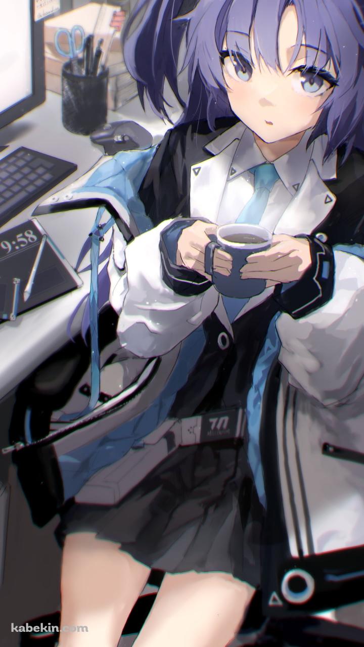 オフィスで珈琲を飲み休憩をする早瀬ユウカ / ブルアカ / ブルーアーカイブのAndroidの壁紙(720px x 1280px) スマホ用