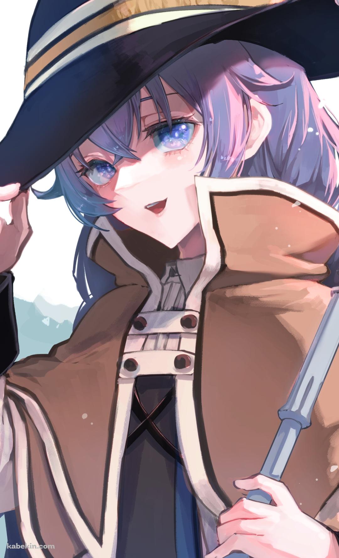 帽子のツバを持ち笑顔のロキシー・ミグルディア / 無職転生のAndroidの壁紙(1080px x 1776px) スマホ用