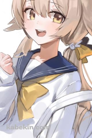 ガッツポーズをして笑顔の阿慈谷ヒフミ / ペロロ様 / ブルアカ / ブルーアーカイブのAndroidの壁紙(320px x 480px) スマホ用