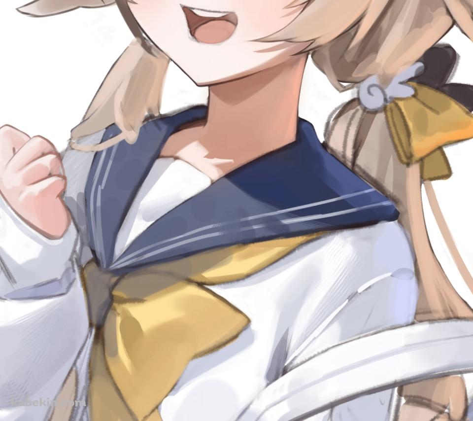 ガッツポーズをして笑顔の阿慈谷ヒフミ / ペロロ様 / ブルアカ / ブルーアーカイブのAndroidの壁紙(960px x 854px) スマホ用