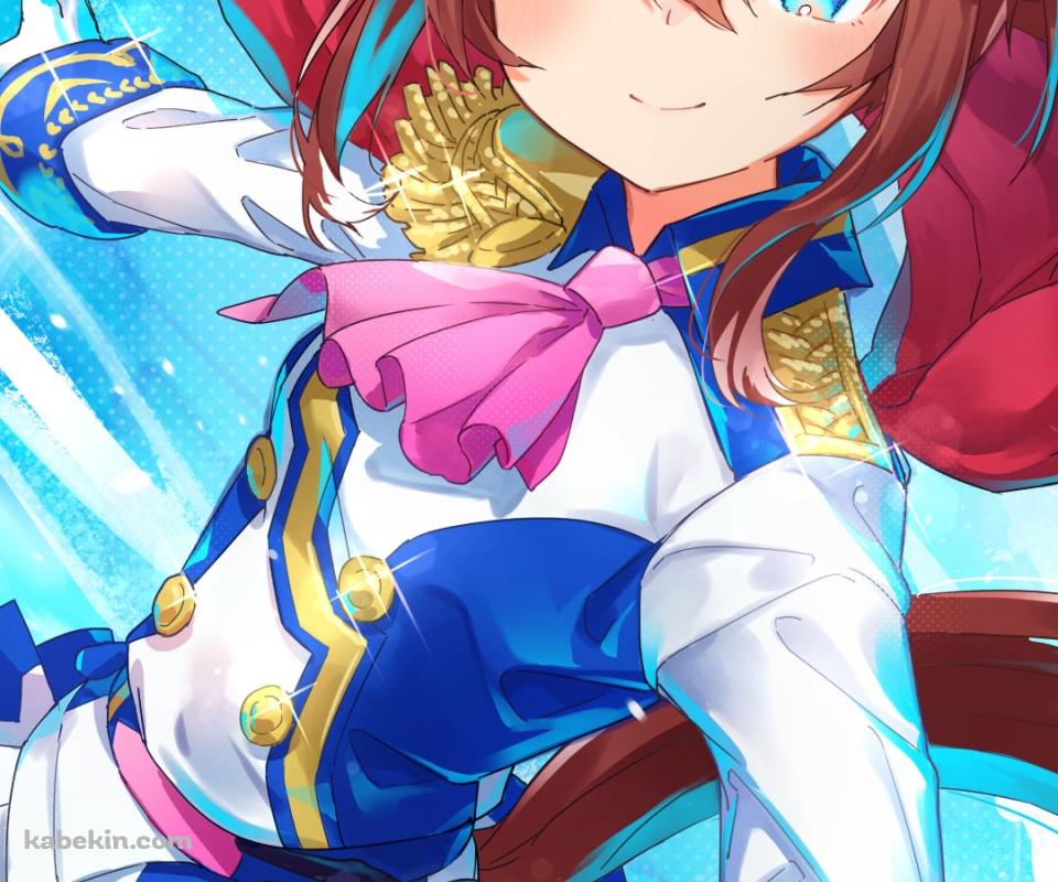 腰に手をあてて笑顔のトウカイテイオー / 青い瞳 / ウマ娘プリティーダービーのAndroidの壁紙(960px x 800px) スマホ用