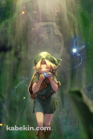 オカリナを吹く子供リンク / 光る妖精 / ゼルダの伝説のAndroidの壁紙(320px x 480px) スマホ用