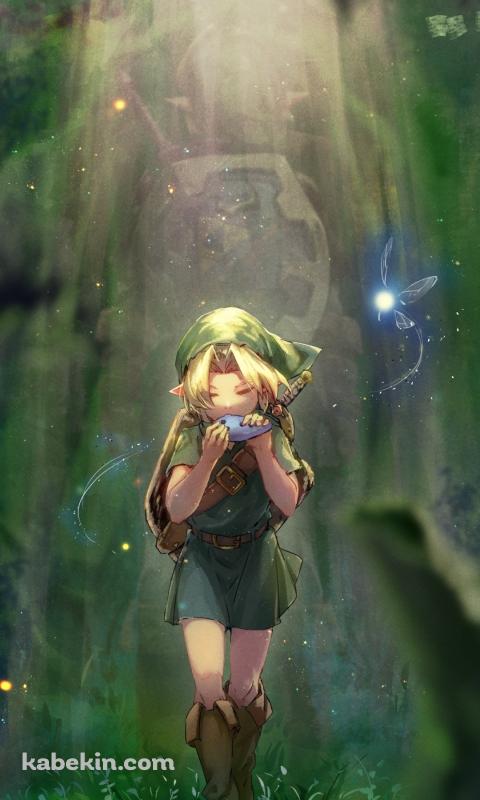 オカリナを吹く子供リンク / 光る妖精 / ゼルダの伝説のAndroidの壁紙(480px x 800px) スマホ用