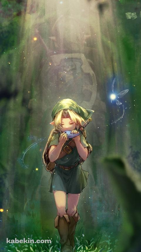 オカリナを吹く子供リンク / 光る妖精 / ゼルダの伝説のAndroidの壁紙(480px x 854px) スマホ用