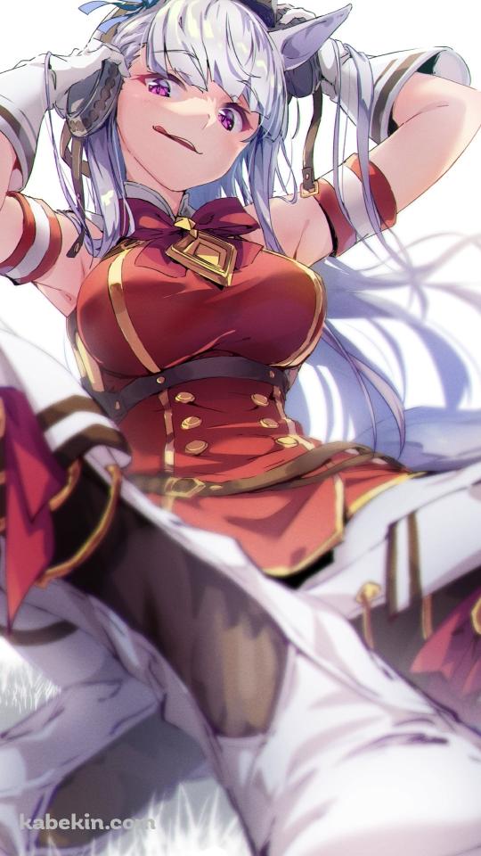 座って舌を出してドヤ顔のゴールドシップ / ウマ娘プリティーダービーのAndroidの壁紙(540px x 960px) スマホ用