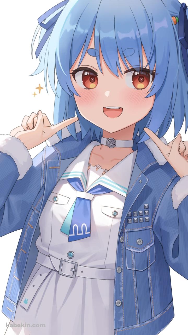 指で顔をさす笑顔の兎田ぺこら / ホロライブ / バーチャルYouTuber / VtuberのAndroidの壁紙(720px x 1280px) スマホ用