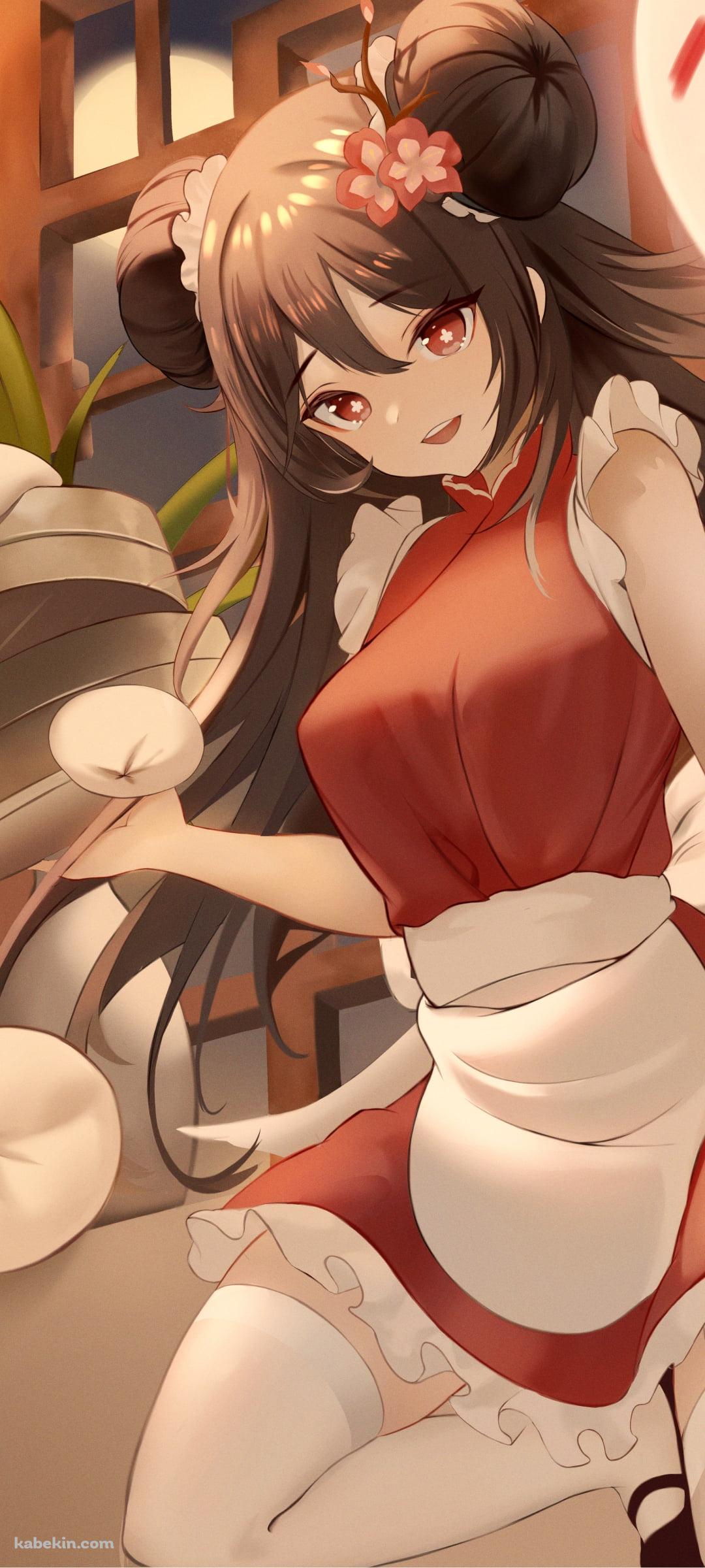 中華まんを撒き散らす可愛い胡桃とお化け / 原神のAndroidの壁紙(1080px x 2400px) スマホ用