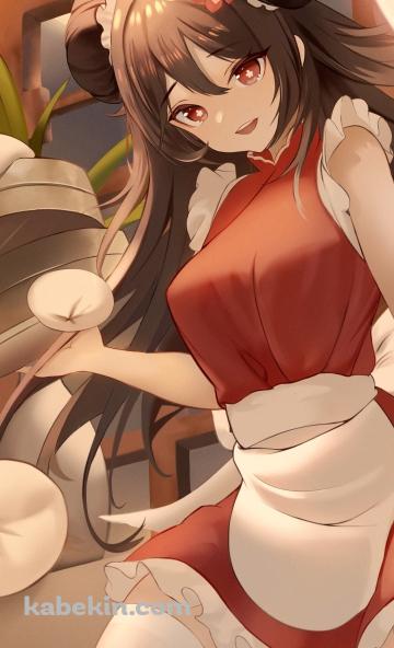 中華まんを撒き散らす可愛い胡桃とお化け / 原神のAndroidの壁紙(360px x 592px) スマホ用